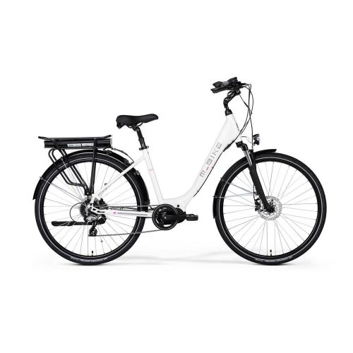 M-Bike E-Cityline 828, Selyem Fehér Selyem Fehér 42Cm, 28'', Bafang Középmotor, Akku Csomagtartón