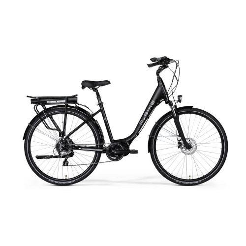 M-Bike E-Cityline 828, Selyem Fekete Selyem Fekete 42Cm, 28'', Bafang Középmotor, Akku Csomagtartón