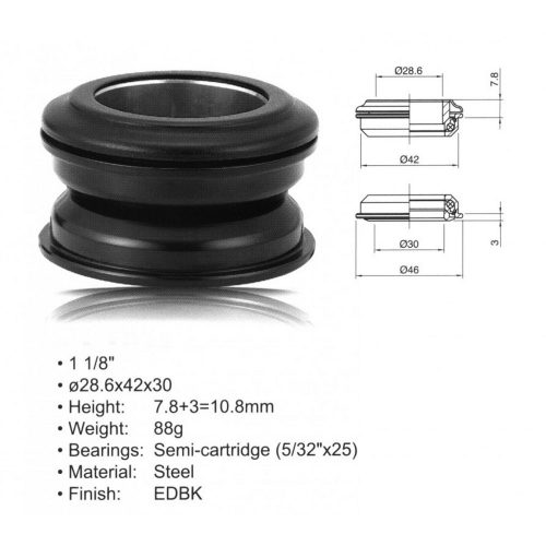 Kormánycsapágy Aco-Hs24 A-Head Integrált Acél (1 1/8"; D:28,6Mm/42/30Mm), Fekete - Author